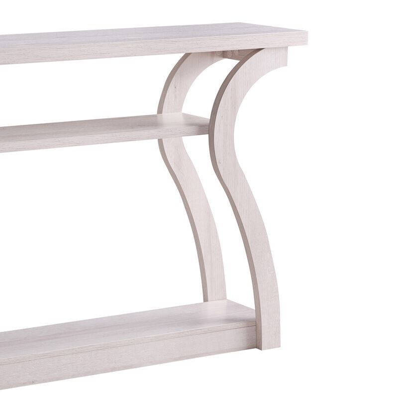 Rectangular Top Wooden Frame Console Table with 2 Bottom Shelves, Off White-Benzara