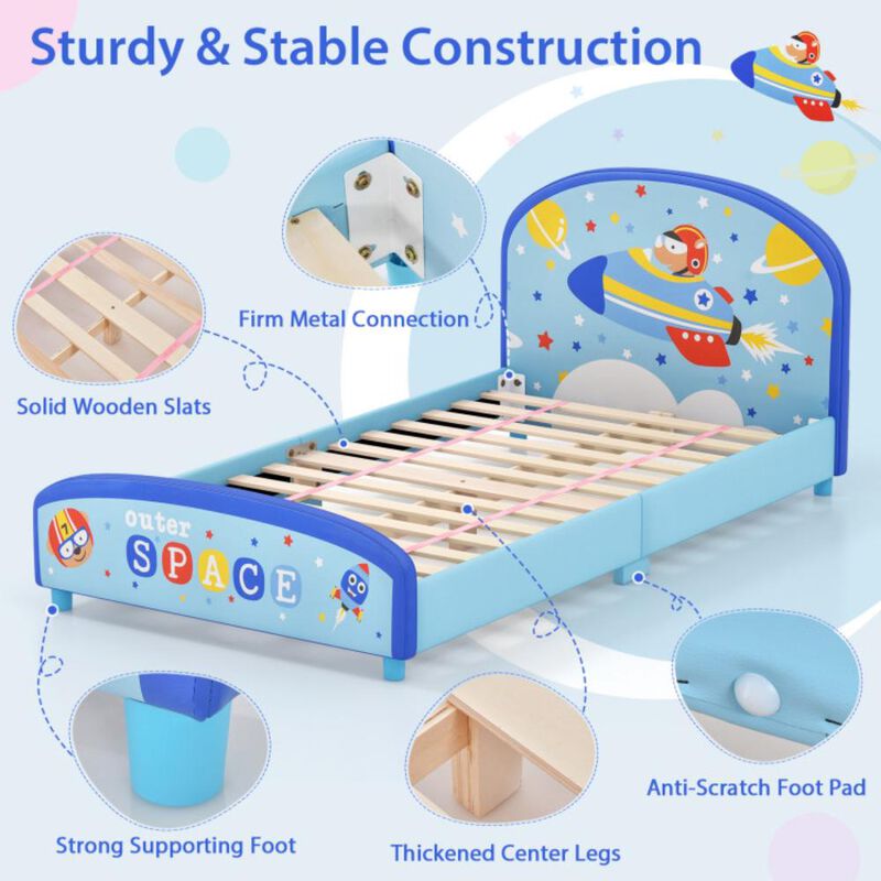 Hivvago  Wood Upholstered Twin Bed Platform with Slat Support