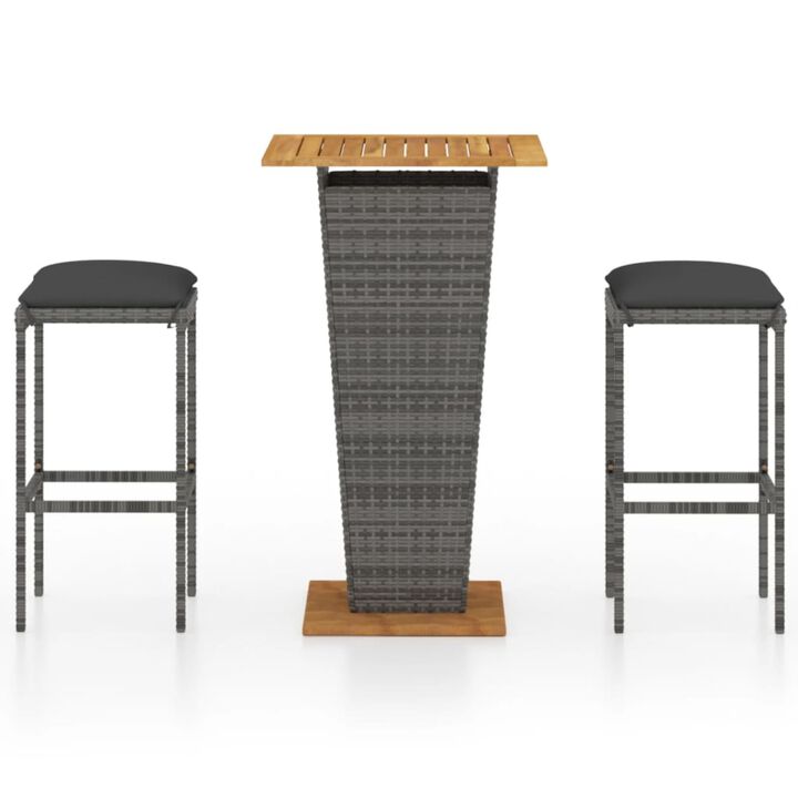 vidaXL 3 Piece Garden Bar Set with Cushions Poly Rattan Gray