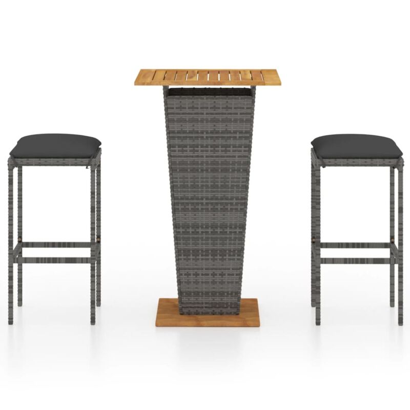 vidaXL 3 Piece Garden Bar Set with Cushions Poly Rattan Gray