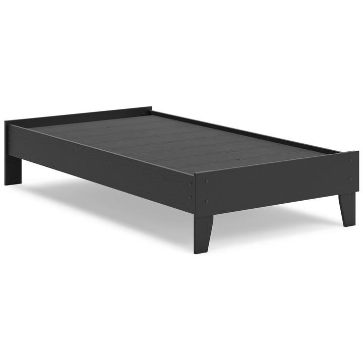 Alli Twin Size Platform Bed, Matte Black Wood Frame with Laminate - Benzara