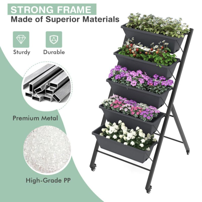 Hivvago 5-Tier Vertical Raised Garden Bed with Wheels and Container Boxes