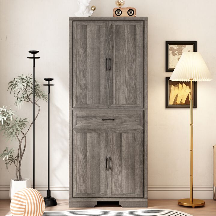 FUFU&GAGA Modern Light Wood Bookcase – 4 Doors & 1 Drawer, Sturdy P2-Grade MDF Storage Cabinet (31.5" W x 15.7" D x 78.7" H), Light Wood