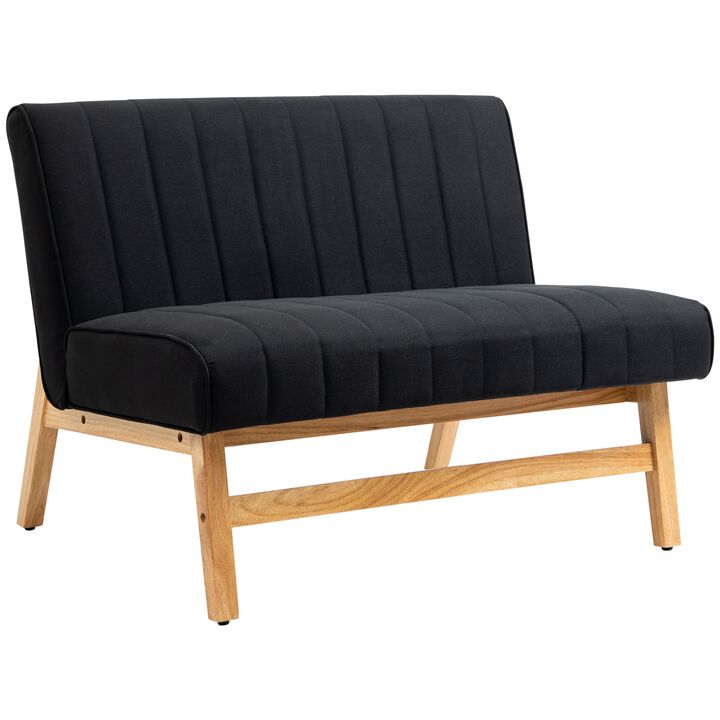 Black Compact Seating: 42" 2-Seater Loveseat with Rubber Wood Legs