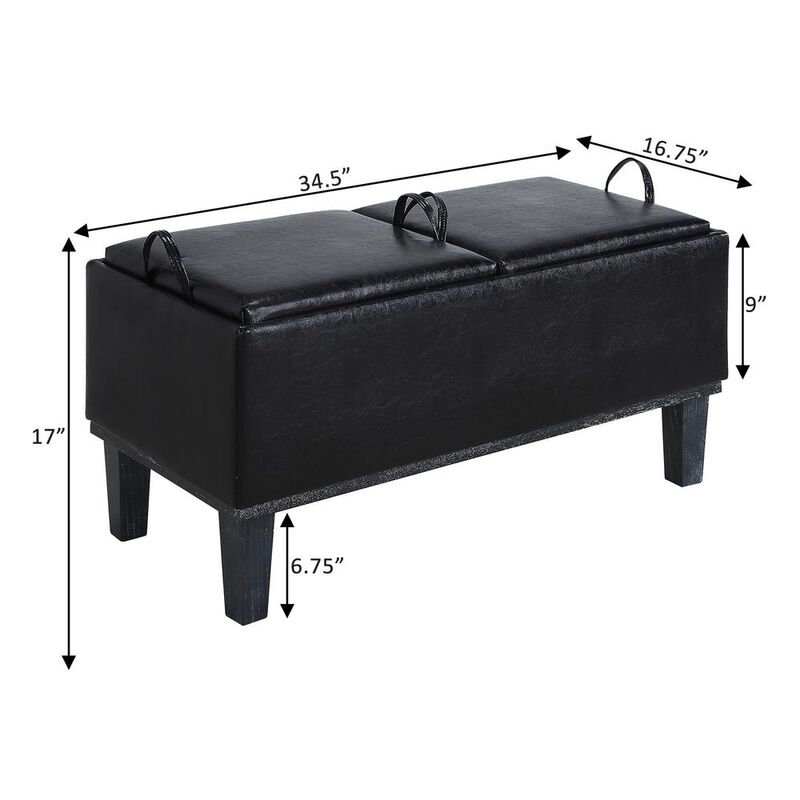 Convenience Concepts Designs4Comfort Brentwood Storage Ottoman with Reversible Trays, Black