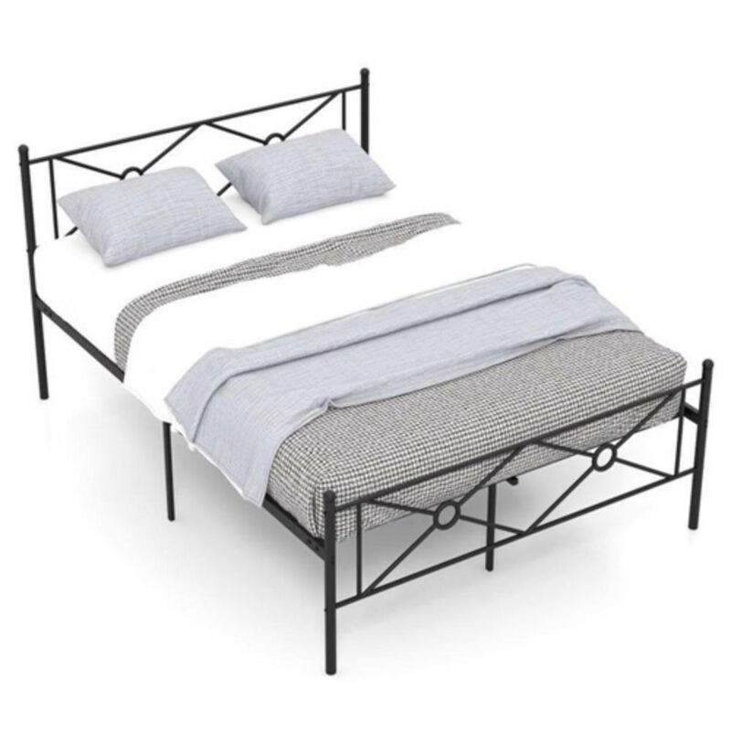 Hivvago Full Size Modern Black Metal Platform Bed Frame with Headboard and Footboard
