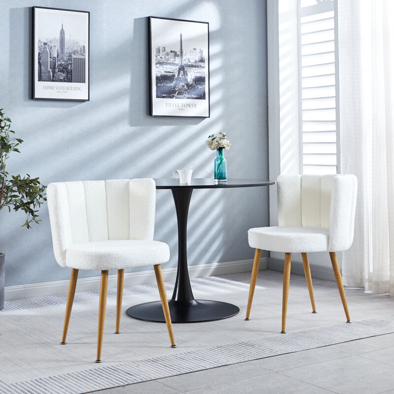 White Dining Chairs(Set Of 2) With Wood Legs