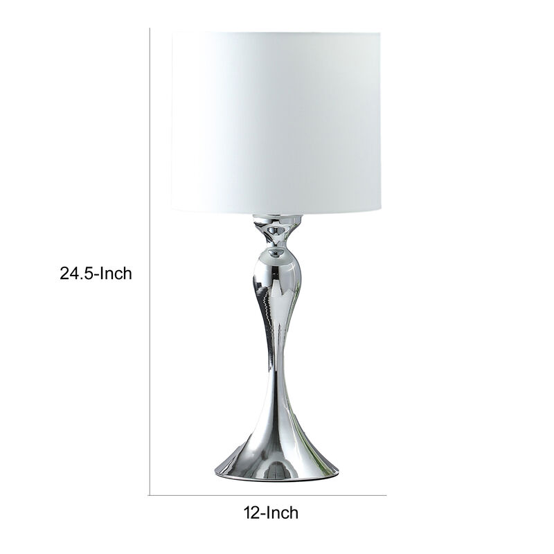 Omi 25 Inch Table Lamp, Drum White Shade, Sleek Slender Modern Chrome Body - Benzara