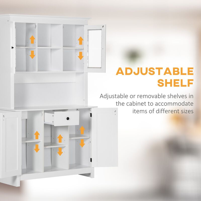 White Kitchen Hutch: Rustic Buffet with Microwave Stand & Shelves