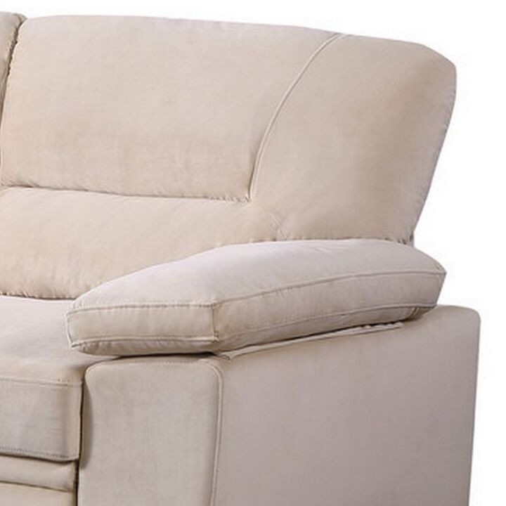 Exie 98 Inch 2 Piece Sectional Sofa, Pull Out Bed, Storage, Beige Velvet-Benzara