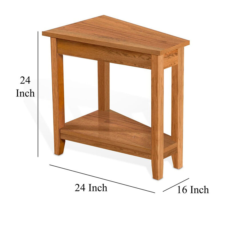 Marv Chairside Table, Shelf, 24 Inch Angled Oak Brown Mahogany Wood - Benzara