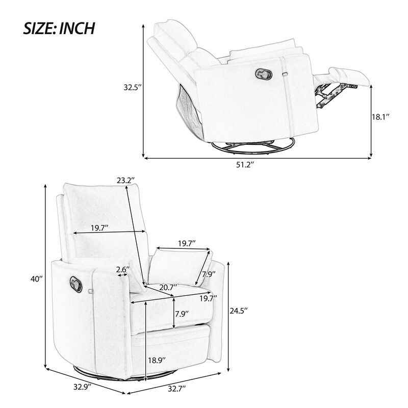 Merax Upholstered Swivel Recliner Manual Rocker Chair