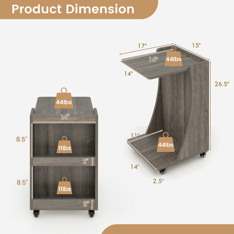 C-shaped Rolling End Side with Back Storage Shelves beside Sofa