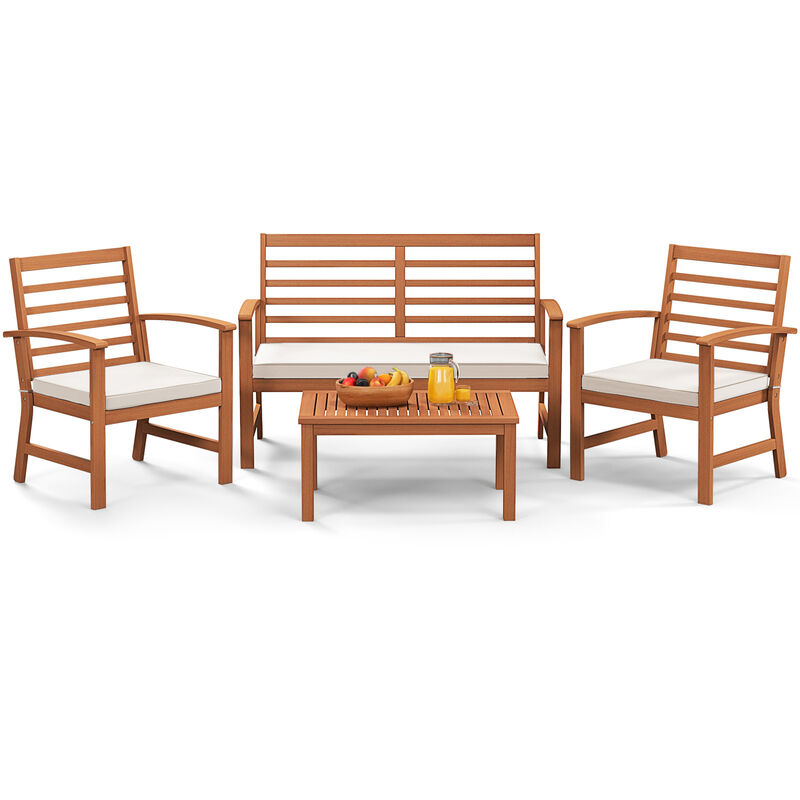 4 Pieces Outdoor Furniture Set with Stable Acacia Wood Frame