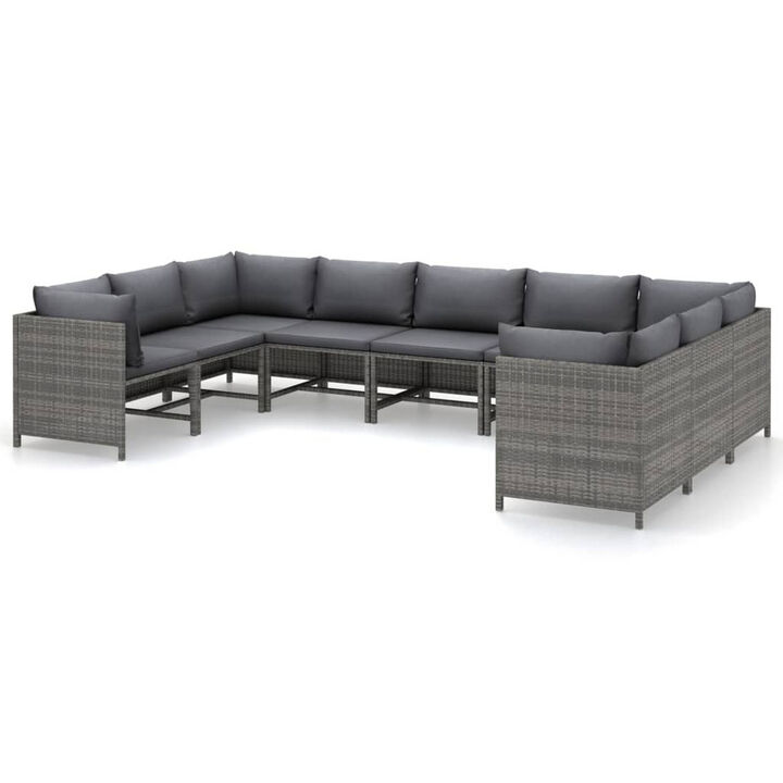 Outdoor 9pc Modular Lounge Sofa Set, Gray Cushions and Poly Rattan - Benzara