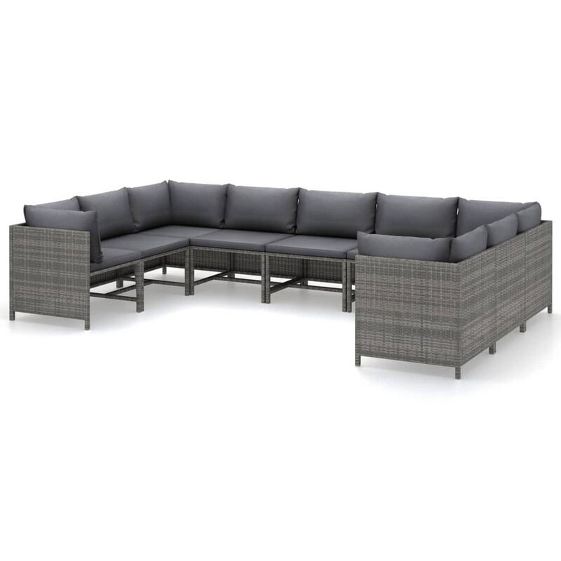 Outdoor 9pc Modular Lounge Sofa Set, Gray Cushions and Poly Rattan - Benzara