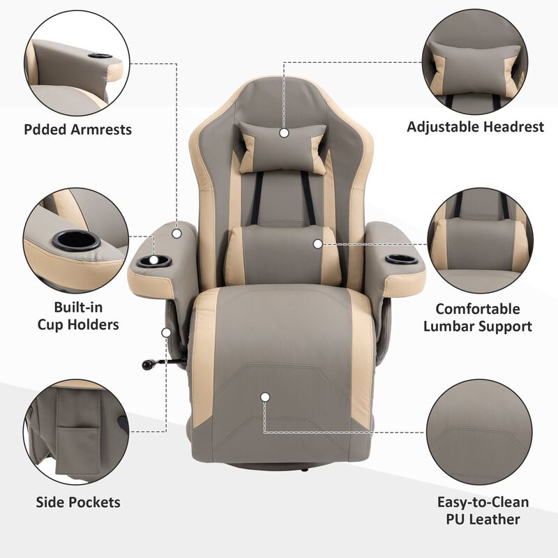 Gray Living Room Comfort: Manual Recliner with Swivel and Cup Holder
