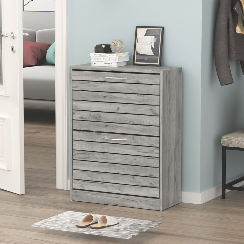 22.4 in. W x 29.5 in. H Gray Wood Louver Door Shoe Storage Cabinet with 2-Drawers for Entryway Hallway