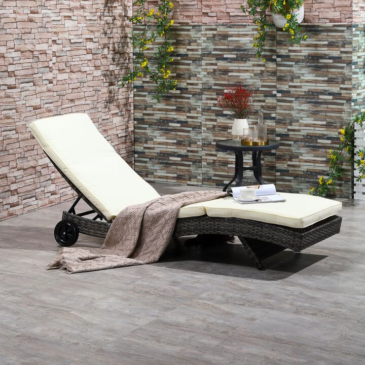 Off-white Sun Lounger: Wicker Chaise with Adjustable Backrest