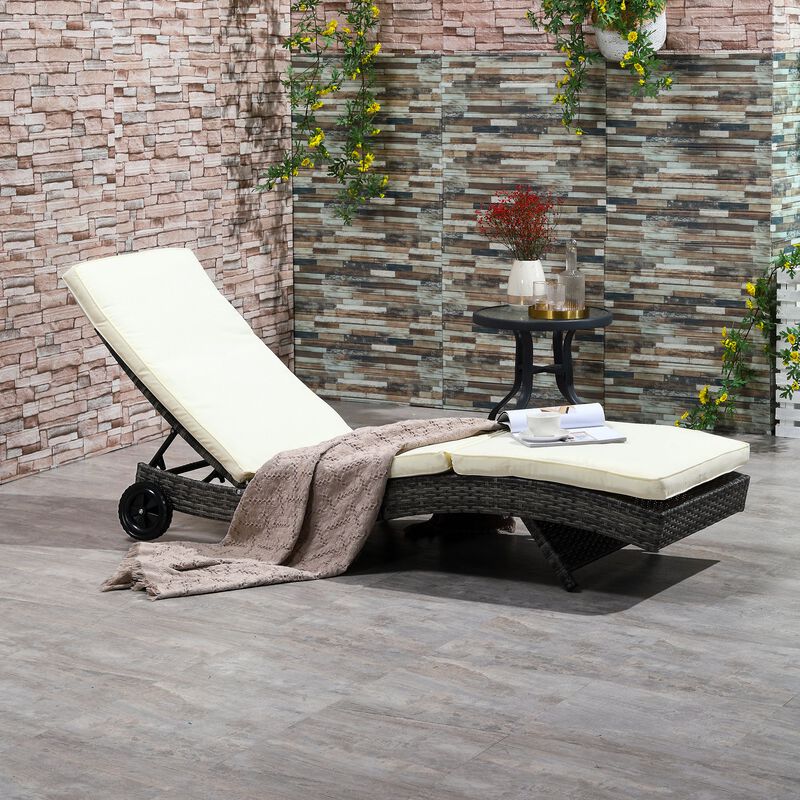 Off-white Sun Lounger: Wicker Chaise with Adjustable Backrest