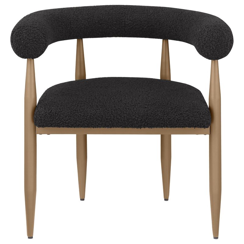 Noris Dining Chair Set of 2, C Shaped Back, Gold Bronze, Black Fabric - Benzara