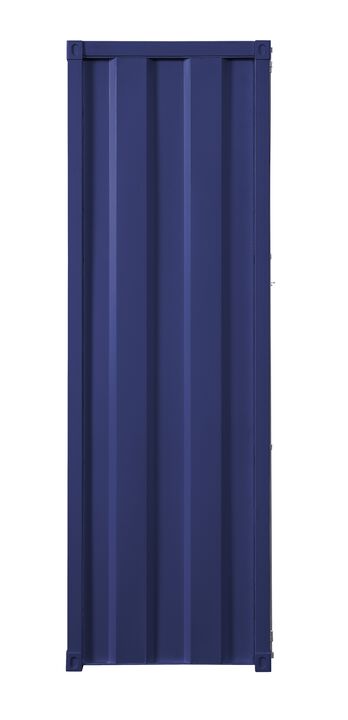 Industrial Style Metal Wardrobe with Recessed Door Front, Blue - Benzara