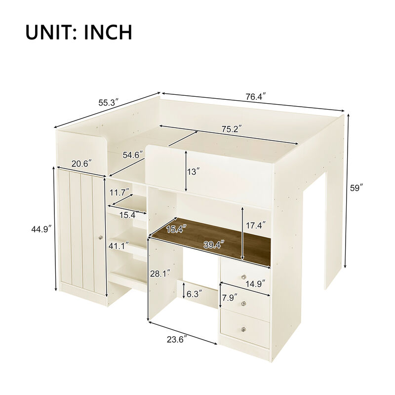 Merax Loft Bed with Wardrobe and Desk