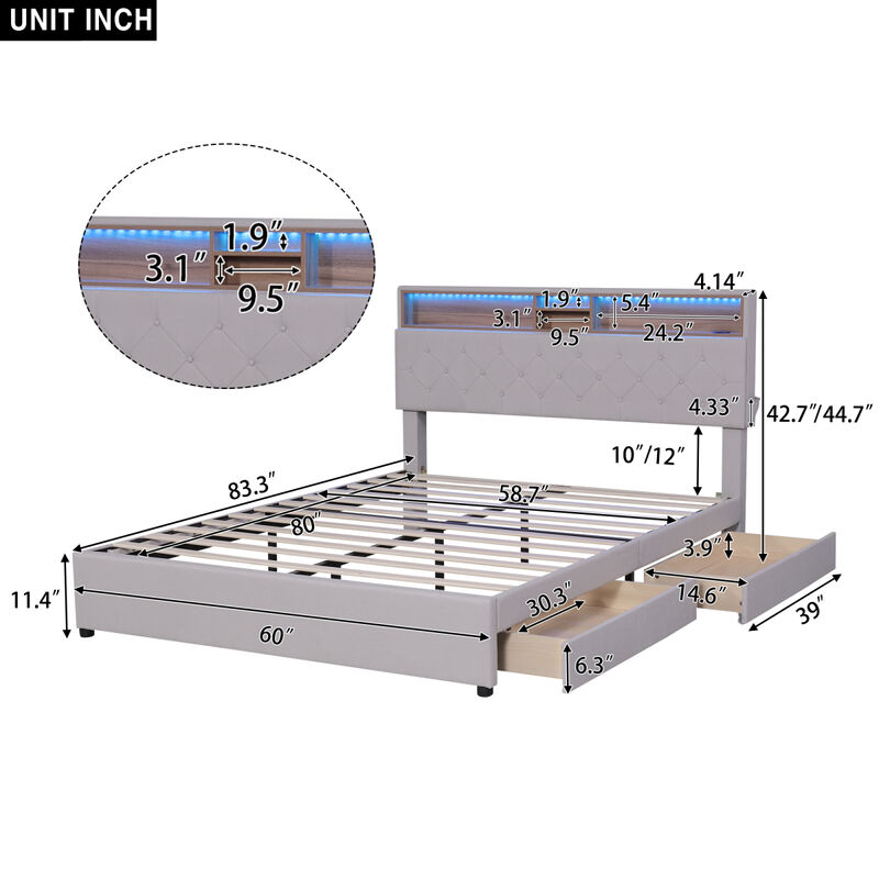 Streamdale Queen Platform Bed with Storage and LED