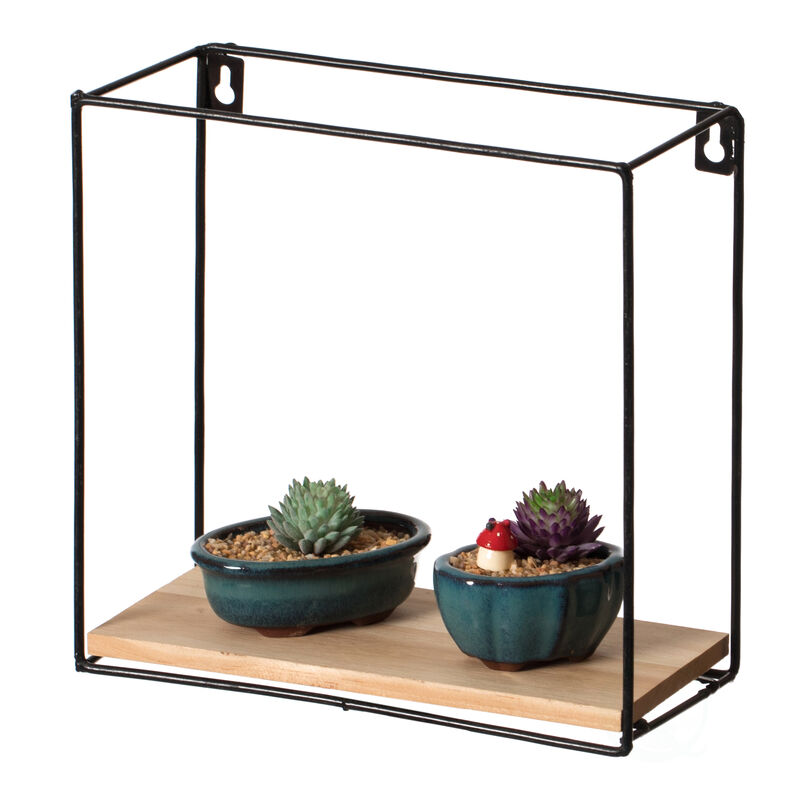 Rectangle, Wooden Board with Metal Frame Wall Mount Floating Shelf for The Living Room, Dining Room, or Office