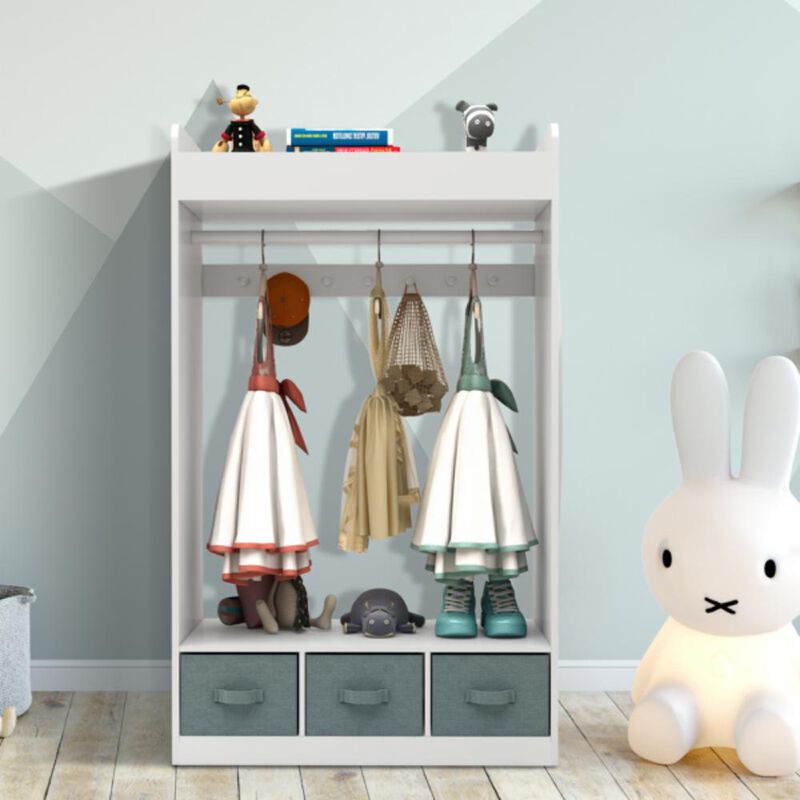Open Wardrobe Closet with Mirror Freestanding Hanging Armoire with Shelves for Clothes Storage