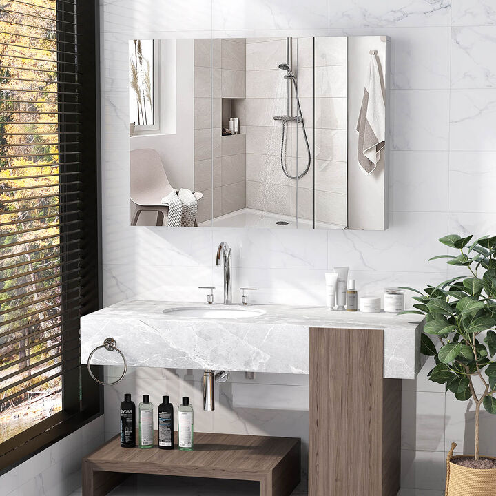Costway 36" Wide Wall Mount Mirrored Bathroom Medicine Cabinet Organizer with Mirror Door
