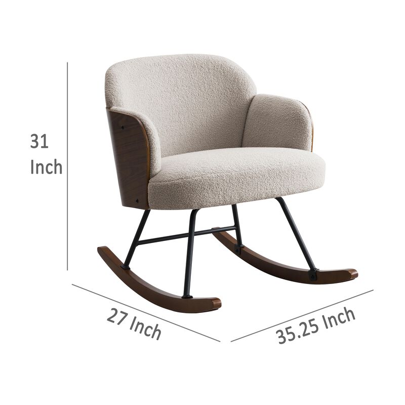 Perry Accent Rocking Chair, Modern Walnut Brown Bentwood, Beige Boucle - Benzara