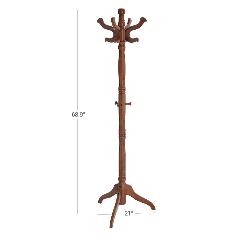 Coat Rack Free Standing with 11 Hooks, Wooden Hall Tree Coat Hat Tree