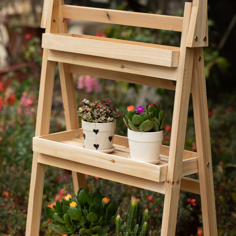 Multi-Functional Wooden Shelf Plant Stand, Storage Rack and Bookcase for Indoor and Covered Outdoor Spaces - Enhances Patios, Porches, Living Rooms, Balconies, Corners, Gardens, and Home Offices