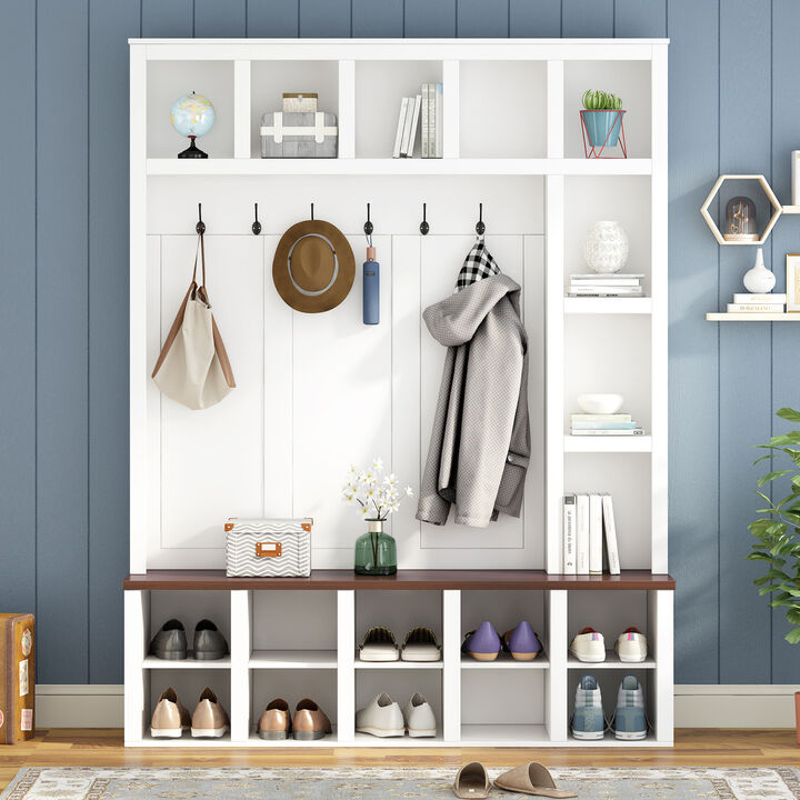 Merax Farmhouse Hall Tree with Storage Bench