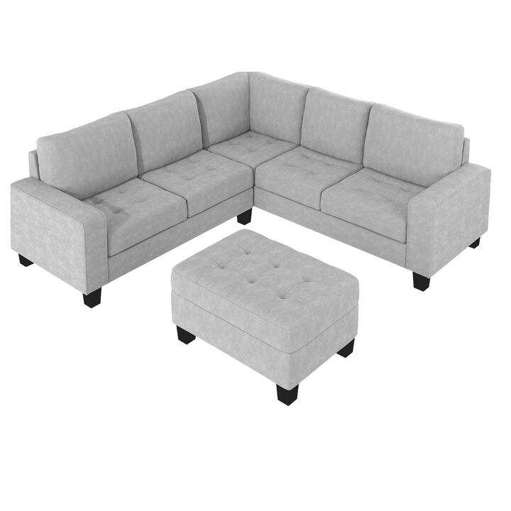 Sectional Corner Sofa L-shape Couch with Storage Ottoman & Cup Holders