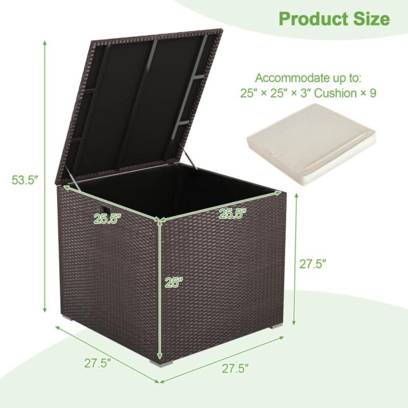 Hivvago 72 Gallon Rattan Outdoor Storage Box with Zippered Liner and Solid Pneumatic Rod