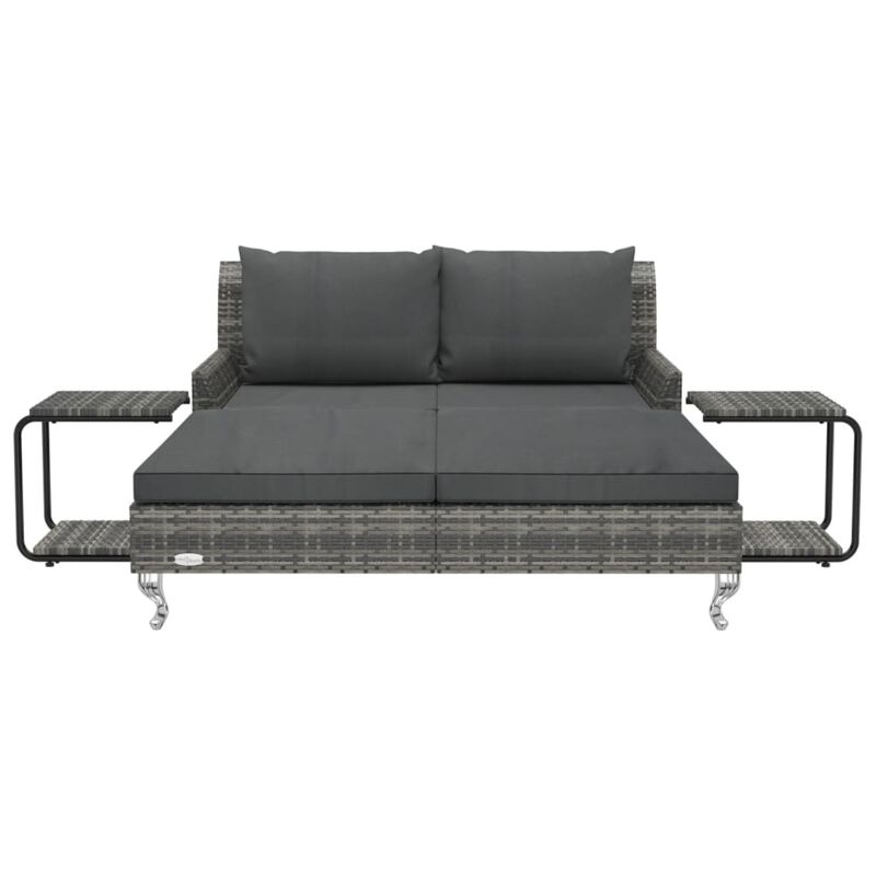 vidaXL 2-Person Garden Sun Bed with Cushions Poly Rattan Gray