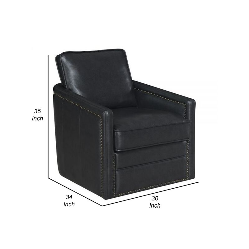Roco 34 Inch Accent Chair with Swivel, Faux Leather Upholstery, Black  - Benzara