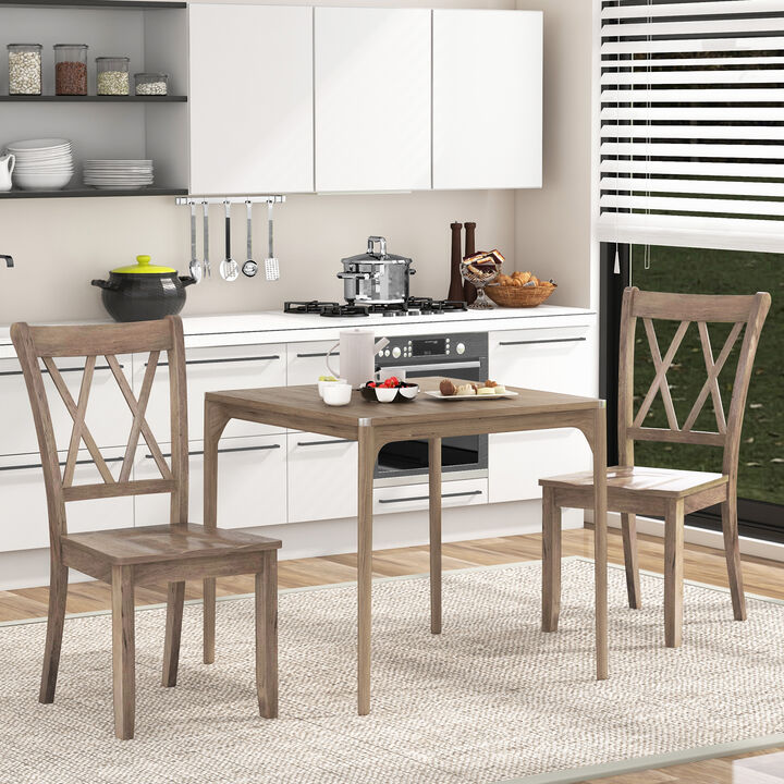 Set of 2 Cross Back Rubber Wood Dining Chairs
