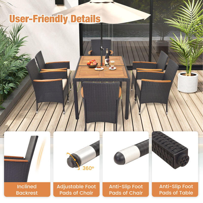7 Pieces Outdoor Dining Set with Umbrella Hole for Backyard