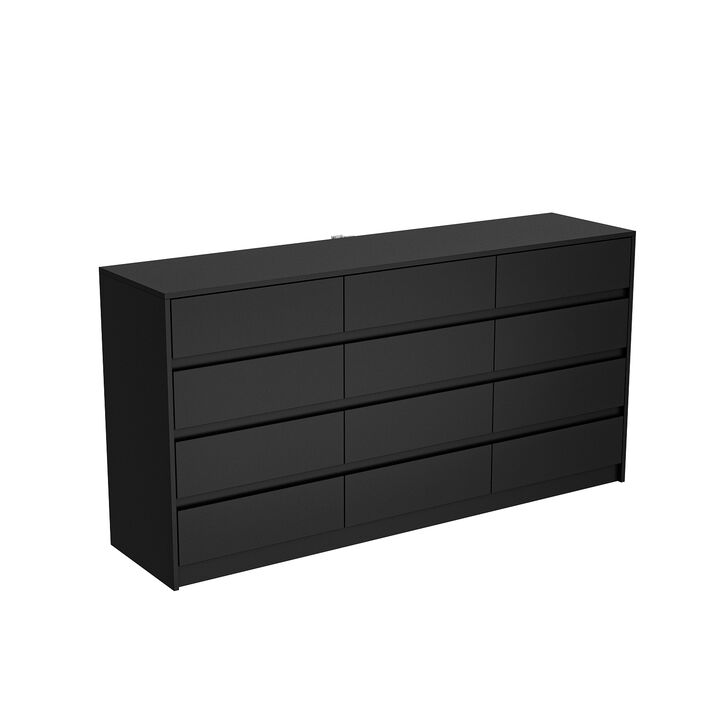 12 Drawer Dresser for Bedroom, 63“L Wooden Double Dresser, Modern Chest of Drawers Storage Organizer Dresser for Entryway Hallway