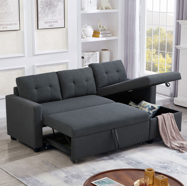 Merax Upholstered Pull Out Sectional Sofa with Storage Chaise