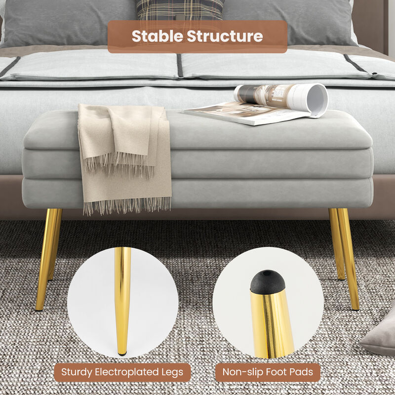 Velvet Upholstered Storage Bench with Removable Top