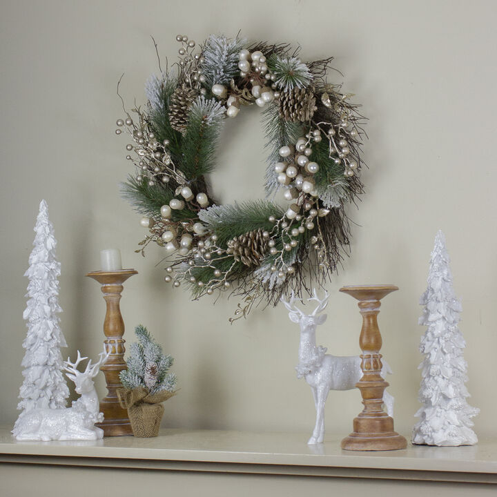 Acorn and Pine Cone Flocked Pine Needle Artificial Christmas Wreath - 22-Inch  Unlit