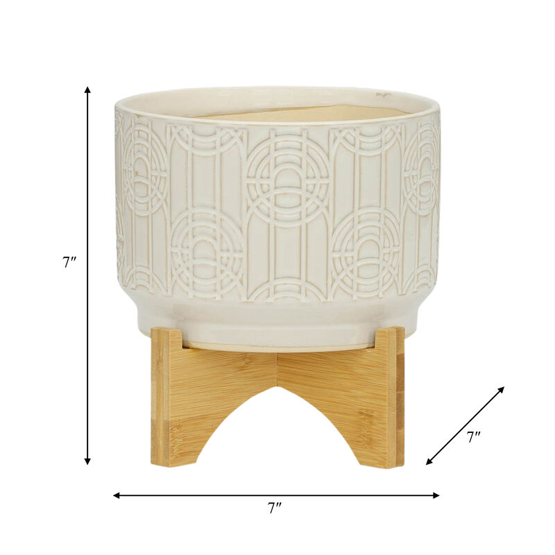 7" Circles Planter on Stand, White