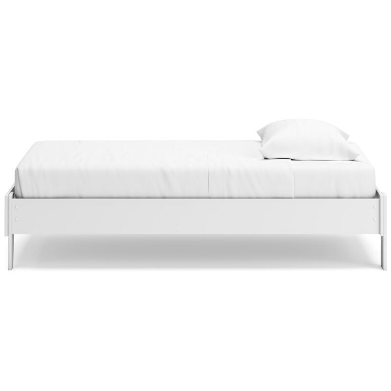 Alli Twin Size Platform Bed, Modern Matte White Wood, Low Profile Legs - Benzara