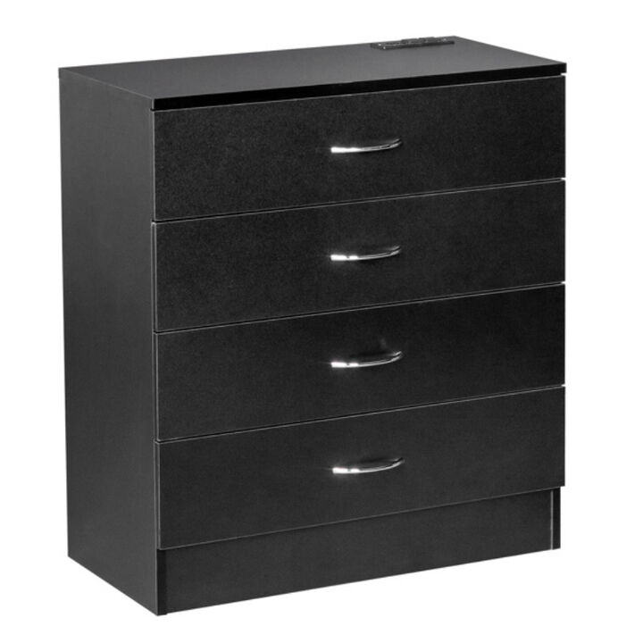 4-Drawer Nightstand Dresser in PB Wood with USB Ports & Outlet for Bedroom Storage