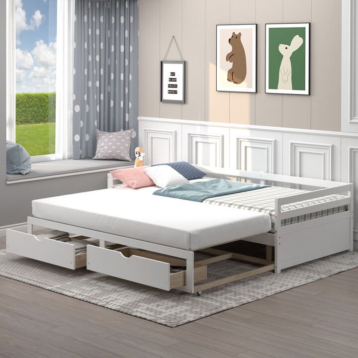 Extendable Twin to King Daybed with Trundle and 2 Storage Drawers