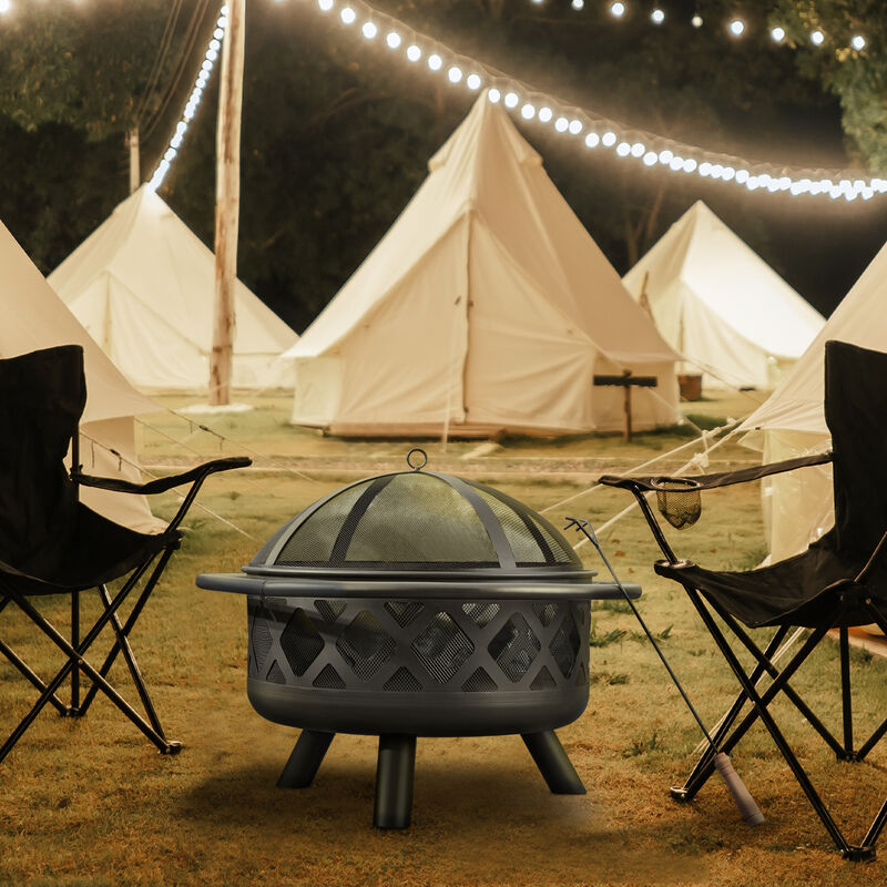 Teamson Home - Outdoor 29.5 Inch Round Steel Wood Burning Fire Pit